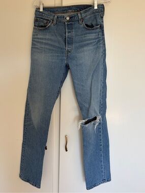 Levi’s 501 Classic Light Blue Distressed Straight-Leg Jeans